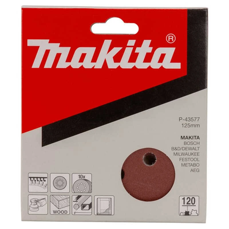 Disques Abrasifs Ø125 Mm Red Velcro Grain 120 Bois/métal (10 Pcs) - MAKITA P-43577 2 Disques Abrasifs Ø125 Mm Red Velcro Grain 120 Bois/métal (10 Pcs) - MAKITA P-43577 – Image 2