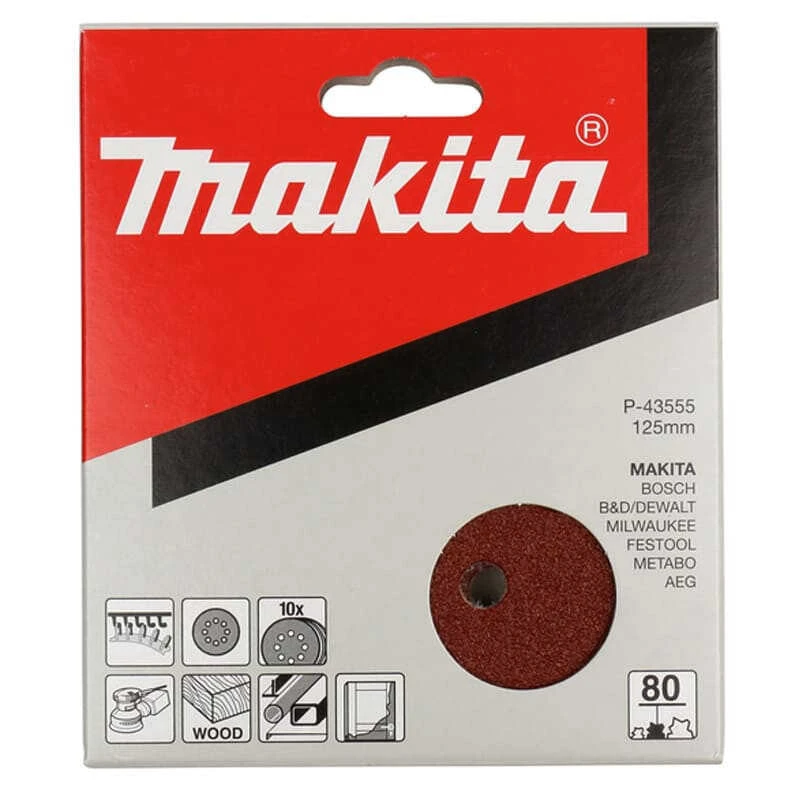Disques Abrasifs Ø125 Mm Red Velcro Grain 80 Bois/métal (10 Pcs) - MAKITA P-43555 2 Disques Abrasifs Ø125 Mm Red Velcro Grain 80 Bois/métal (10 Pcs) - MAKITA P-43555 – Image 2