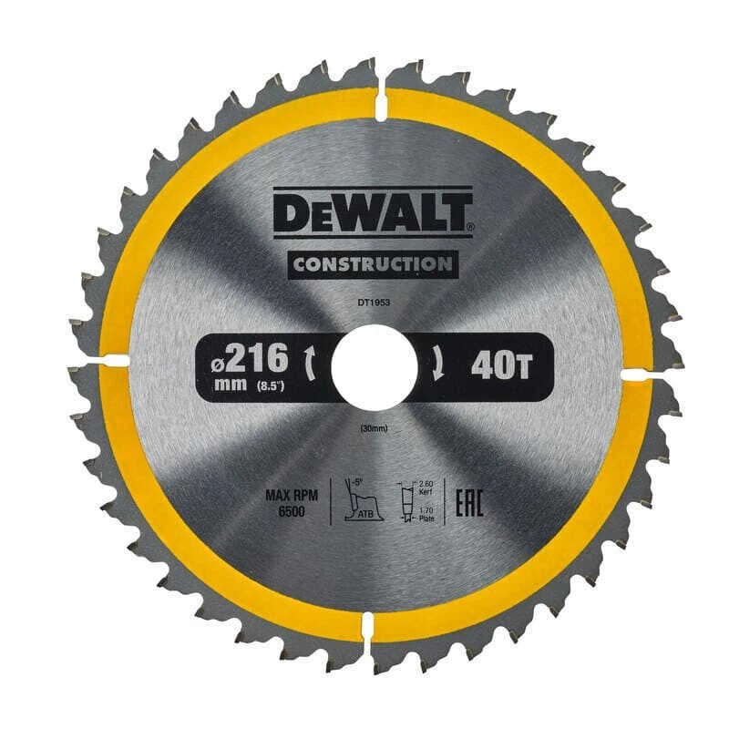 Lame De Scie Circulaire Stationnaire Ø216 Mm 40 Dents - DEWALT DT1953-QZ 1 Lame De Scie Circulaire Stationnaire Ø216 Mm 40 Dents - DEWALT DT1953-QZ